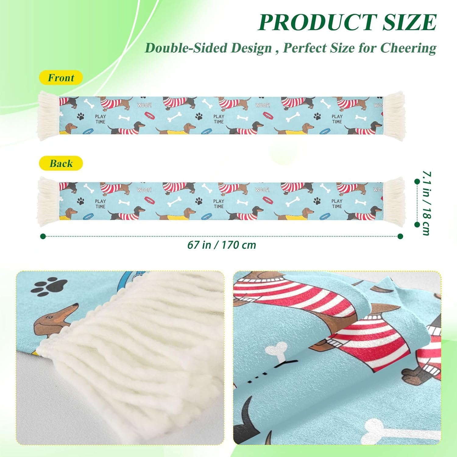 CHIFIGNO Dachshund Dog Blue Sports Fan Scarf, Soft Polyester Cheering Towel Scarf for Soccer Fans, Quick Dry Rally Towel