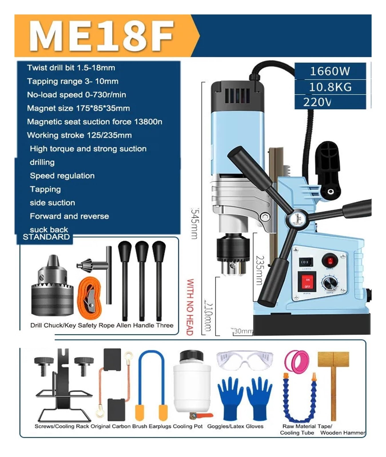 Taladro de columna, Taladro Magnético De Asiento Grado Industrial Banco Electromagnético Succión, Compacto Prensa Metal(ME16K)