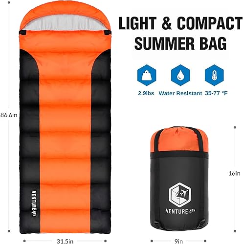 Miniatura 9 de VENTURE 4TH - Saco de dormir para mochilero, ligero, cálido, pero también para tiempo frío, para adultos, niños o parejas, ideal para senderismo,
