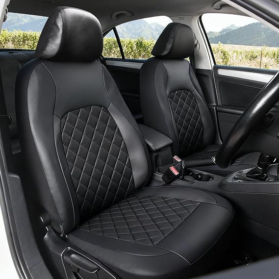 Leather Car Seat Covers Full Set,Universal Front Rear Seats Protectors Set | Soft & Breathable Car Seat & Headrest Covers with Airbag Compatible,Waterproof Cushion Cover for Most Cars,Vans,SUVs (Black)