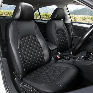 Leather Car Seat Covers Full Set,Universal Front Rear Seats Protectors Set | Soft & Breathable Car Seat & Headrest Covers with Airbag Compatible,Waterproof Cushion Cover for Most Cars,Vans,SUVs (Black)