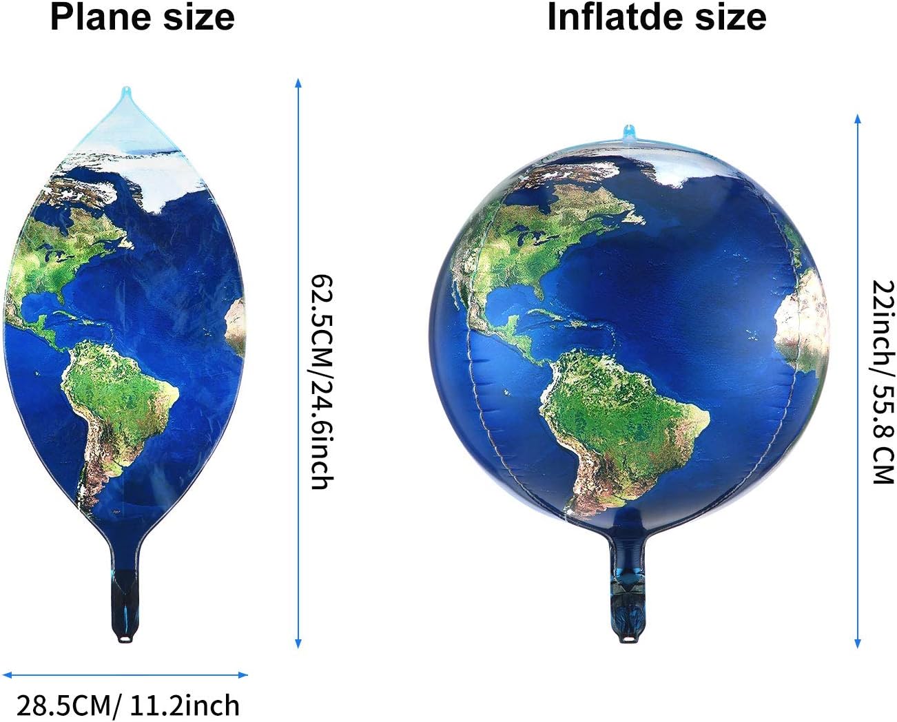 10 Pieces 22 Inch Earth Globe Balloons Sphere World Map Foil Balloons Planet 4D Round Globe Balloons and 2 Rolls Ribbons for Birthday Space Theme Party Earth Day Decorations Teaching Supplies
