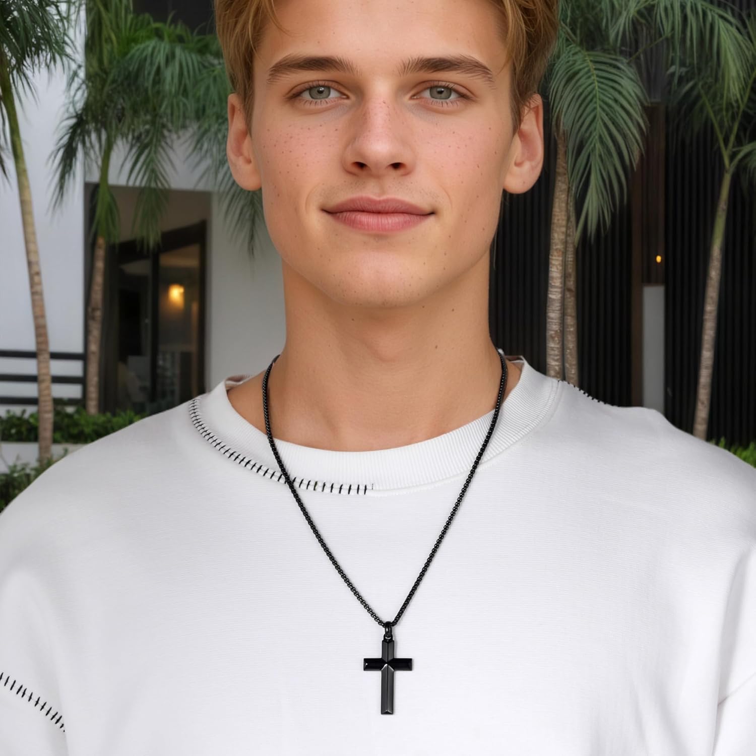 Cross Pendant for Men Valentine's Day gift-18K Gold-plated/Silver/Black Cross Necklace, Suitable for Men - Non fading and 100% Waterproof Men's Necklace, 24-26 inch Box Adjustable Chain - Image 5