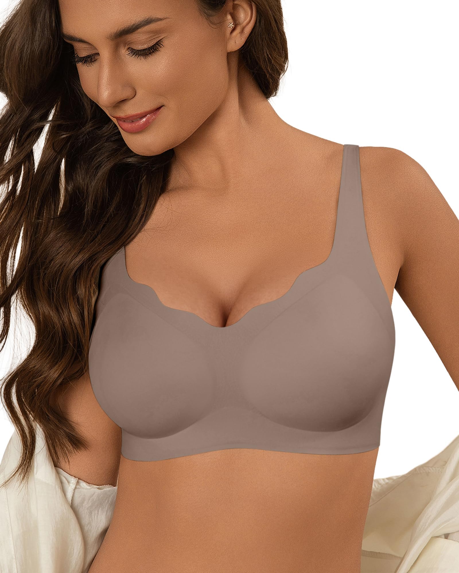 Bras for Women No Underwire Seamless Wireless Bra Comfort Everyday Scalloped V Neck Bralette