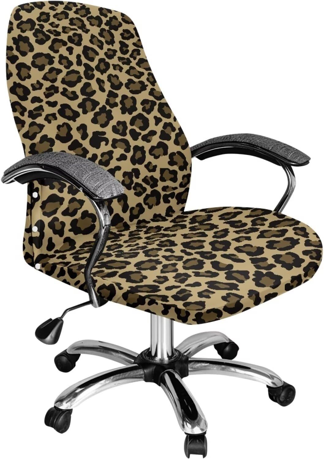 Wanyint Leopard Print Khaki Office Computer Chair Cover Non-Slip Decorative Boss Rotating Office Chair Cover Desk Computer Chair Cover with Elastic Bottom, S