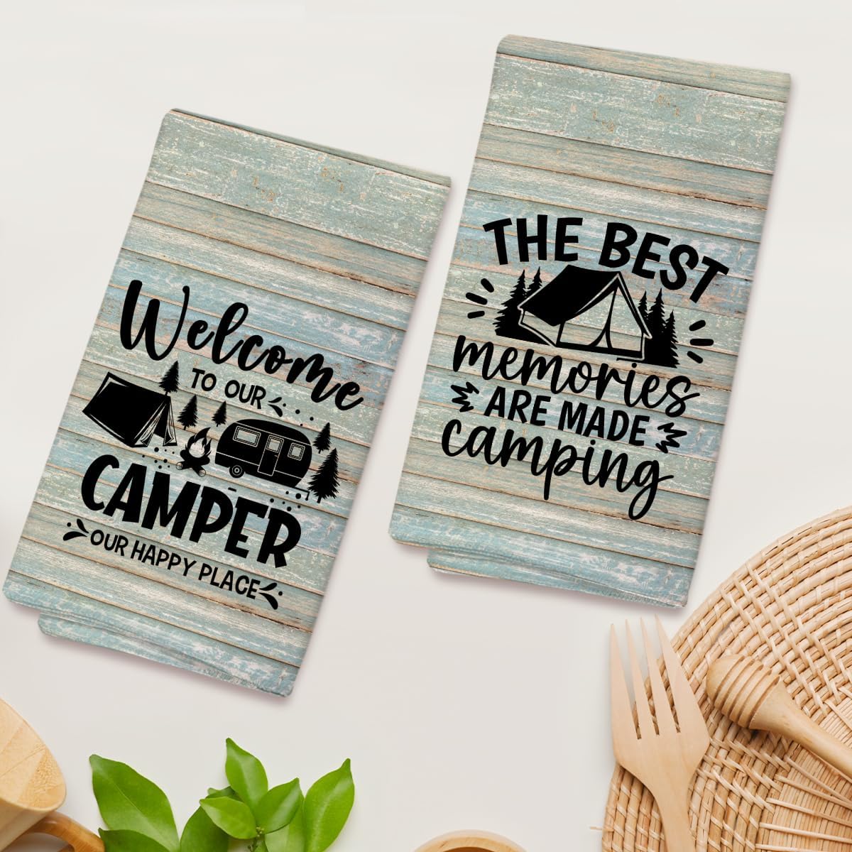 Welcome to Our Camper Kitchen Towels and Dishcloths Set of 2, Funny Decorative Hand Towel Drying Cloth for Bathroom, Camping Gift for Men, Women, 16x24 Inches -10 - Image 3