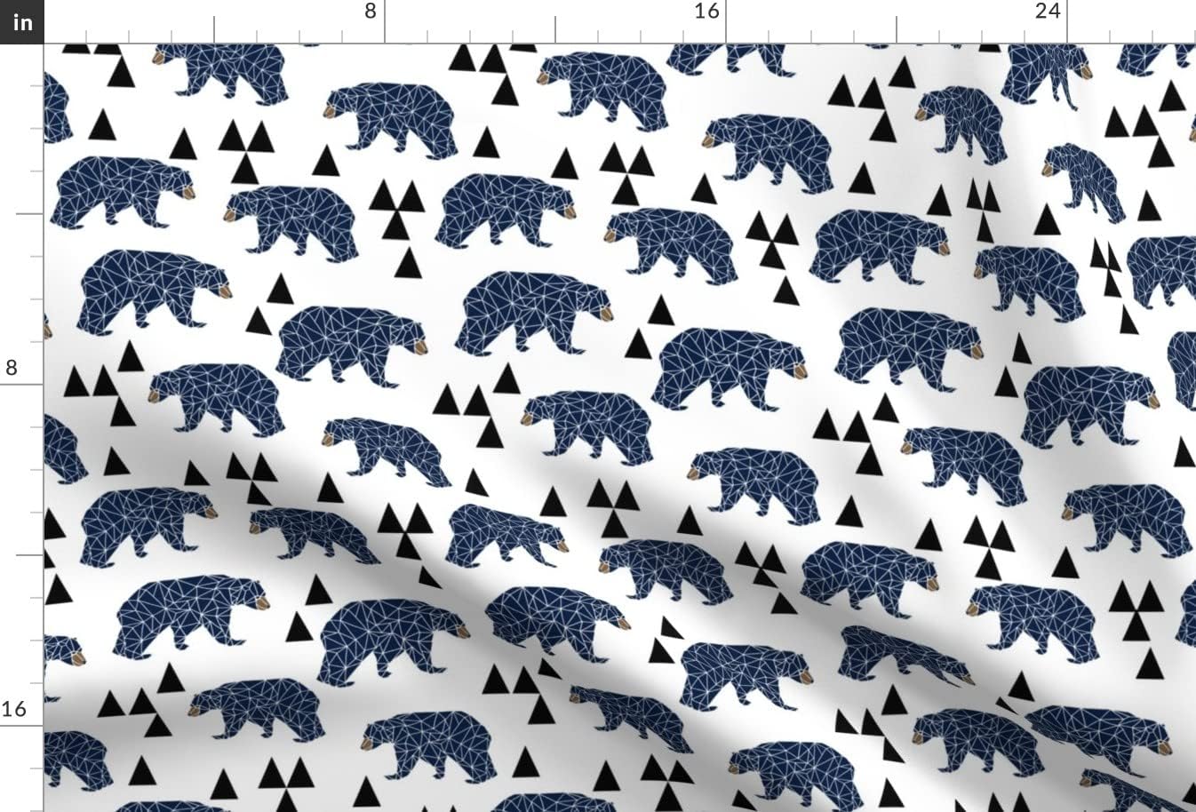 Spoonflower Fabric - Geo Bear Camping Blue Navy Kids Room Triangles Mountains Boy Nursery Printed on Upholstery Velvet Fabric Fat Quarter - Upholstery Home Decor Bottomweight Apparel