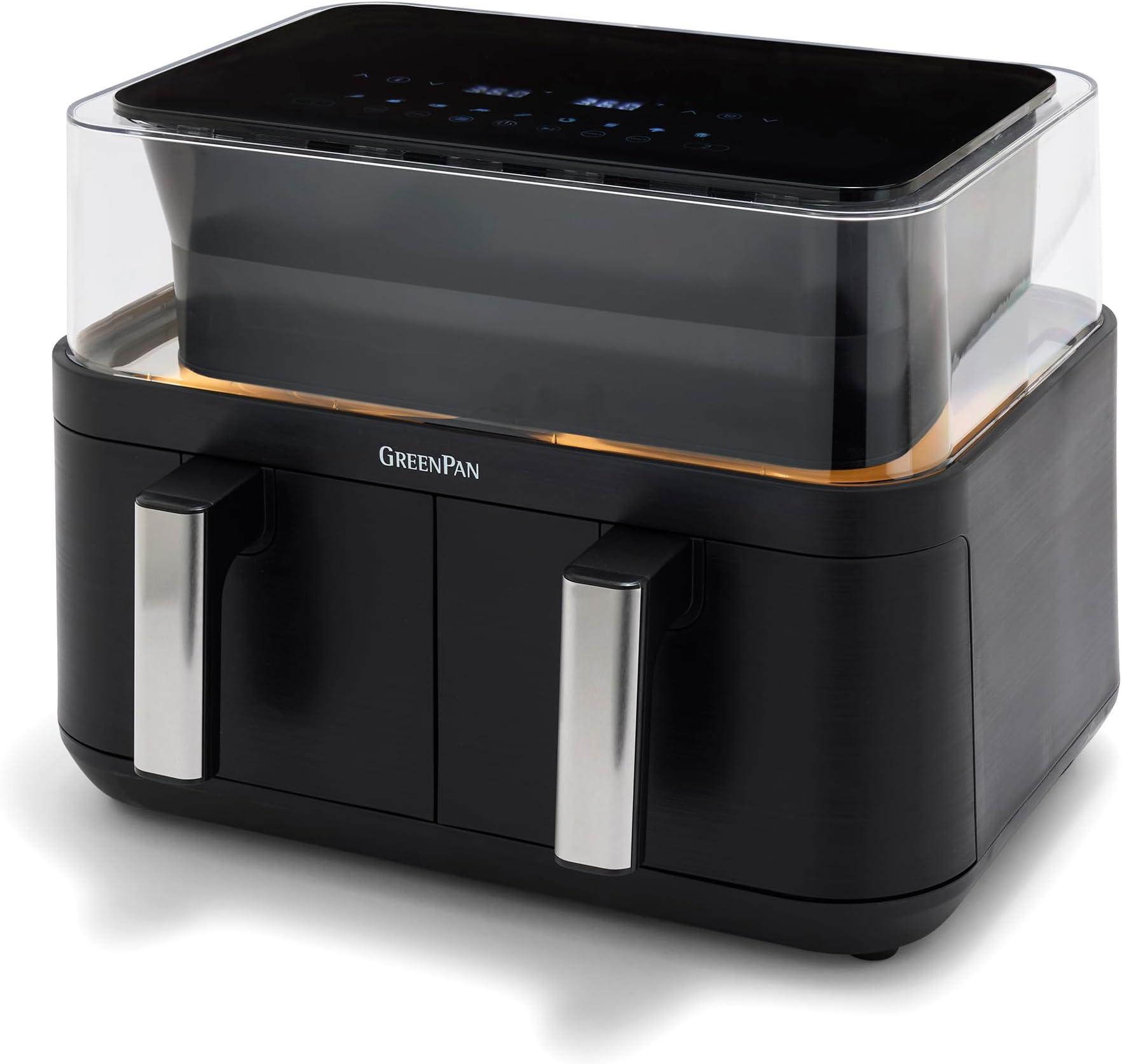 GreenPan Clearview 10QT Double Air Fryer, 360° Clear Window, PFAS-Free Ceramic Nonstick 5QT Drawers & Trays, Dual Cooking, 12-Presets, Shake Reminder, Keep Warm, Dishwasher Safe Parts