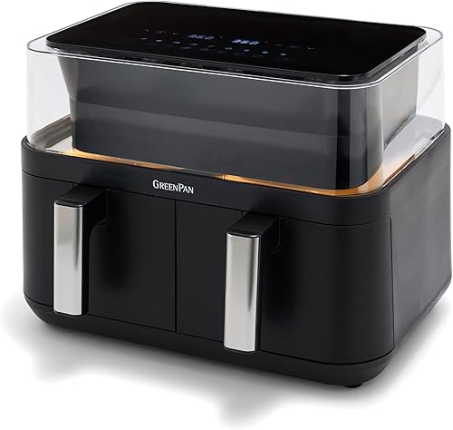 GreenPan Clearview 10QT - Freidora de aire doble, ventana transparente de 360, revestimiento antiadherente de cerámica libre de PFAS de 5QT en