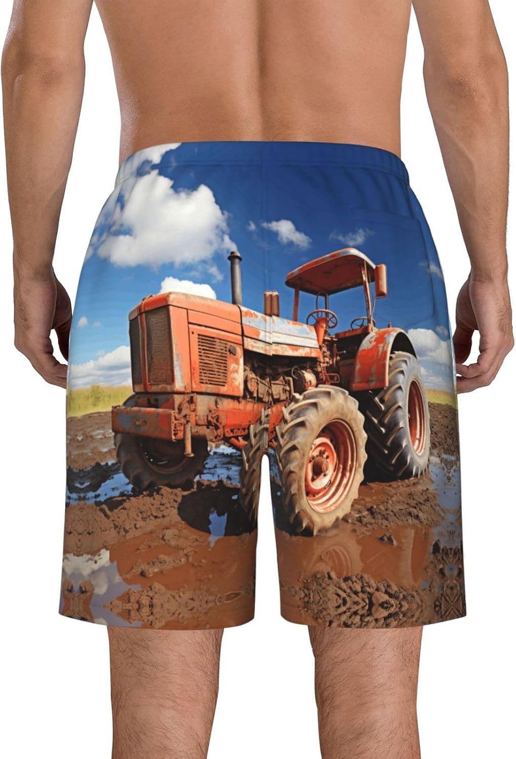 Old Tractor Photo Farm Print Mens Casual Shorts Drawstring Summer Beach Stretch Shorts Novelty Swimtrunks