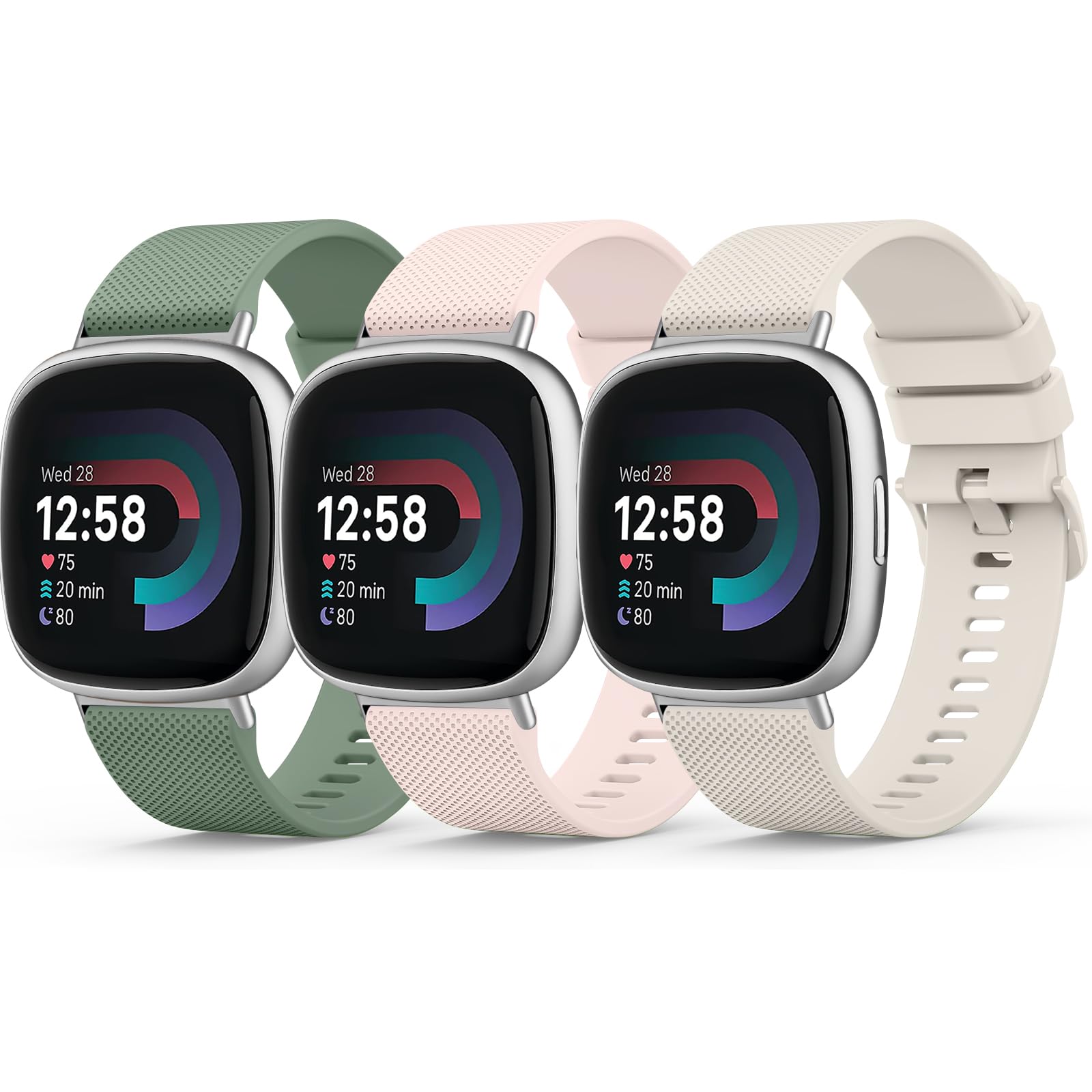 Tobfit [3 PACK] Straps for Fitbit Versa 3 / Versa 4 Straps/Fitbit Sense/Sense 2 Strap for Women Men, Soft Silicone Replacement Straps Wristband Watchband 3-PACK 03