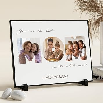 TopSeller Personalized Wooden Picture Frame for Sisters - Custom Engraved Photo Frame with Heart Design - Unique Birthday/Christmas Gifts for Best Sister 03-MOM