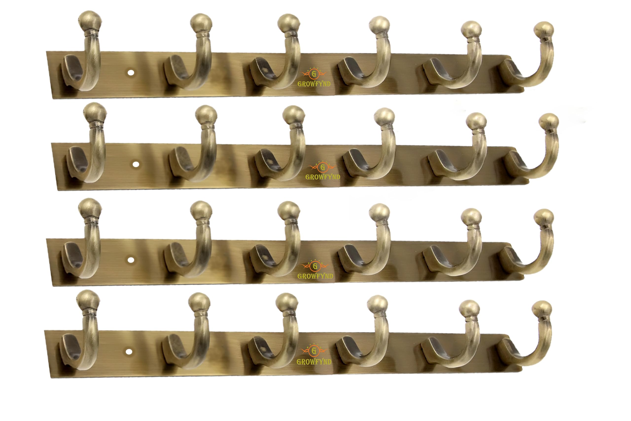 Growfynd Heavy Duty Stainless Steel Antique Hook Goli Type Cloth Hanger Suitable for Bathroom Bedroom Kitchen Wall Hook Rail Hanging Scarf Coat Keys Tie, Towel Door Robe Hanger (Pack of 4, 6 Pin)