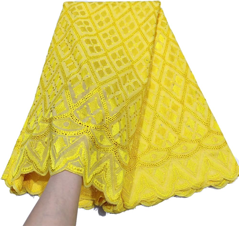 LadyQ 5 Yards Embroidery Cotton Lace Fabric African Swiss Voile Lace Fabric White Nigerian Sewing Clothes 2022 953LD (White)