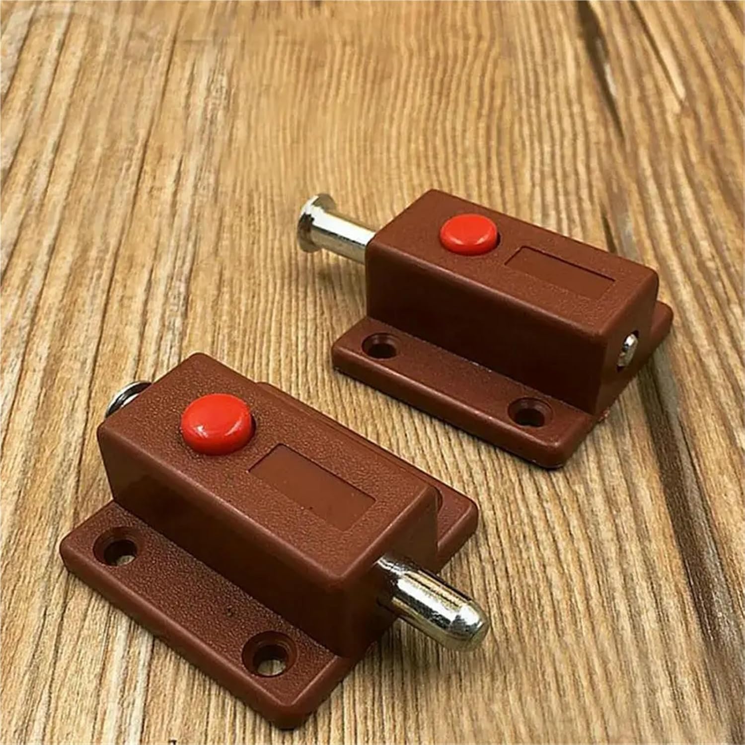 10pcs Door Exposed Spring Plastic Button Latch Chain for Furniture Hardware(Brown)