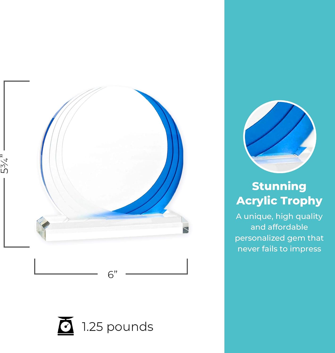 Baudville Engraved Trophy - Acrylic - Blue and Frosted White - Award for Employees - Personalized Engraving Up to Three Lines and Pre-Written Verse Selection (Round)