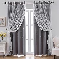 Vista 11 de indistar Cortinas opacas con recortes de estrellas para dormitorio de niña, cortinas de oscurecimiento para habitación de bebé, cortinas para Negro