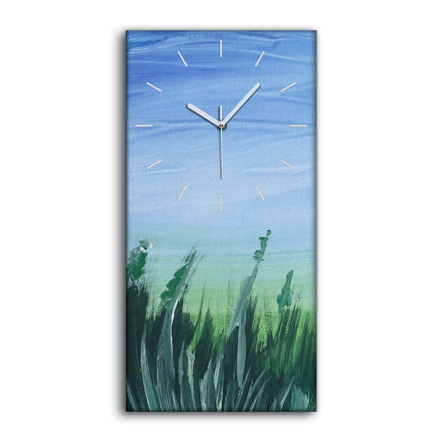 Horloge sur Toile Silencieuse contre le Bruit - Tableau Moderne Herbe de Ciel