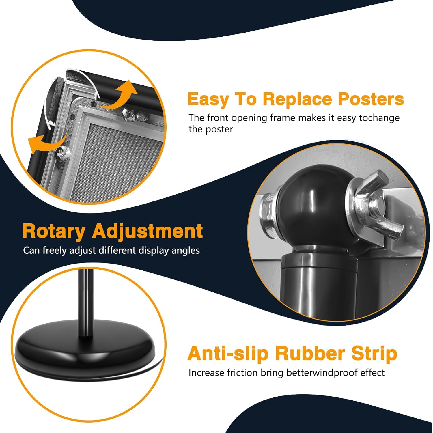 2 Pack Sign Holder Stand 8.5x11 inch, Height Adjustable Floor Standing Signage Stand with 360° Rotated Frame, Outdoor Indoor Poster Stand with Base for Business, advertising, Malls