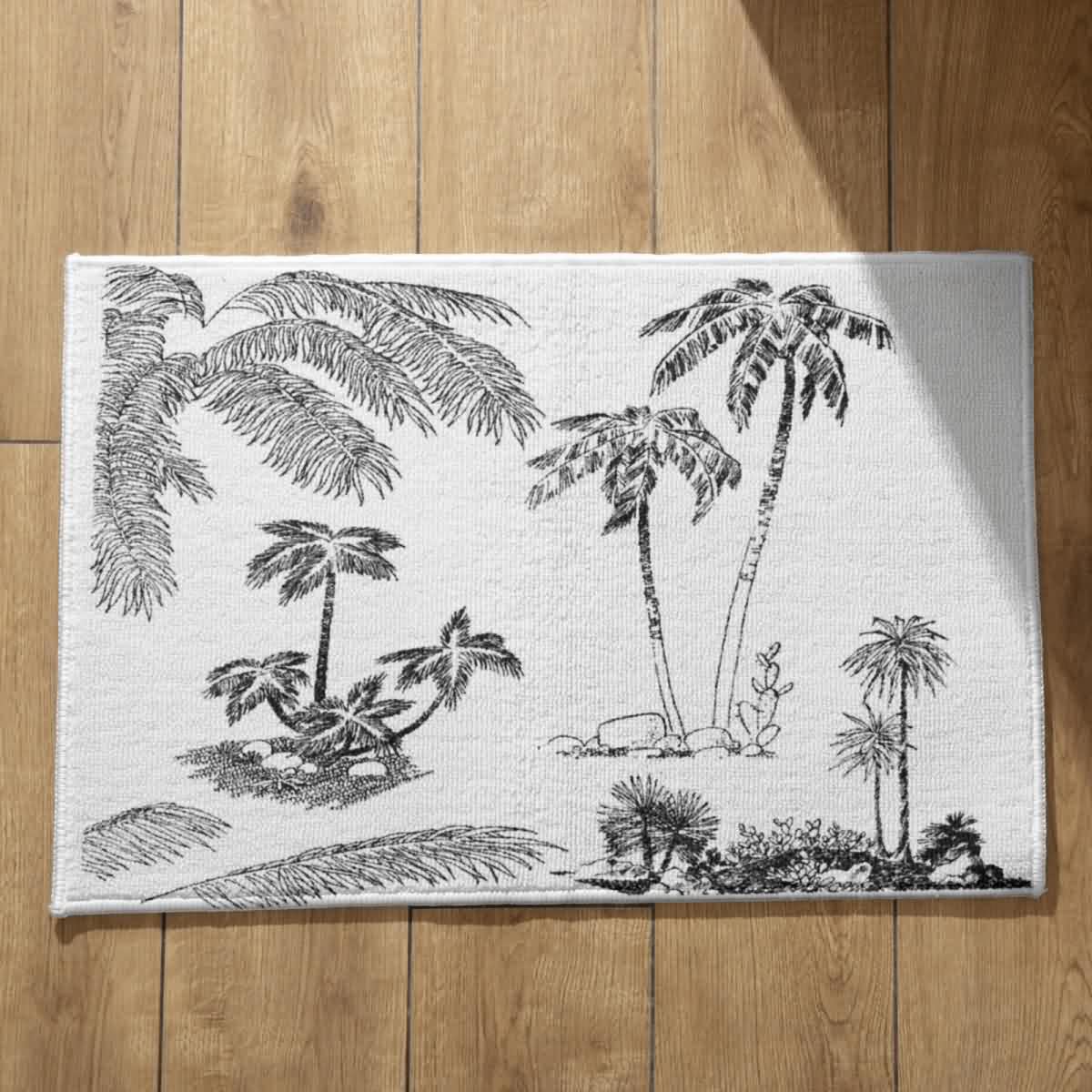 Tapis de bain fun noir et blanc absorbant motif plantes CEVAN