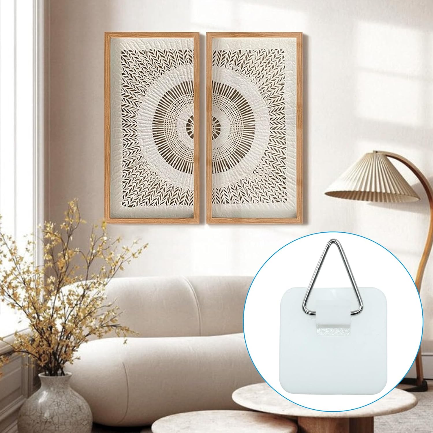 Hitefu 25 Pcs Adhesive Picture Hanger, Sticky Foamboard Picture Hooks Without Nails Plastic Holder, Vertical Plate Hanger for Home Wall Art & Decorators (Square)