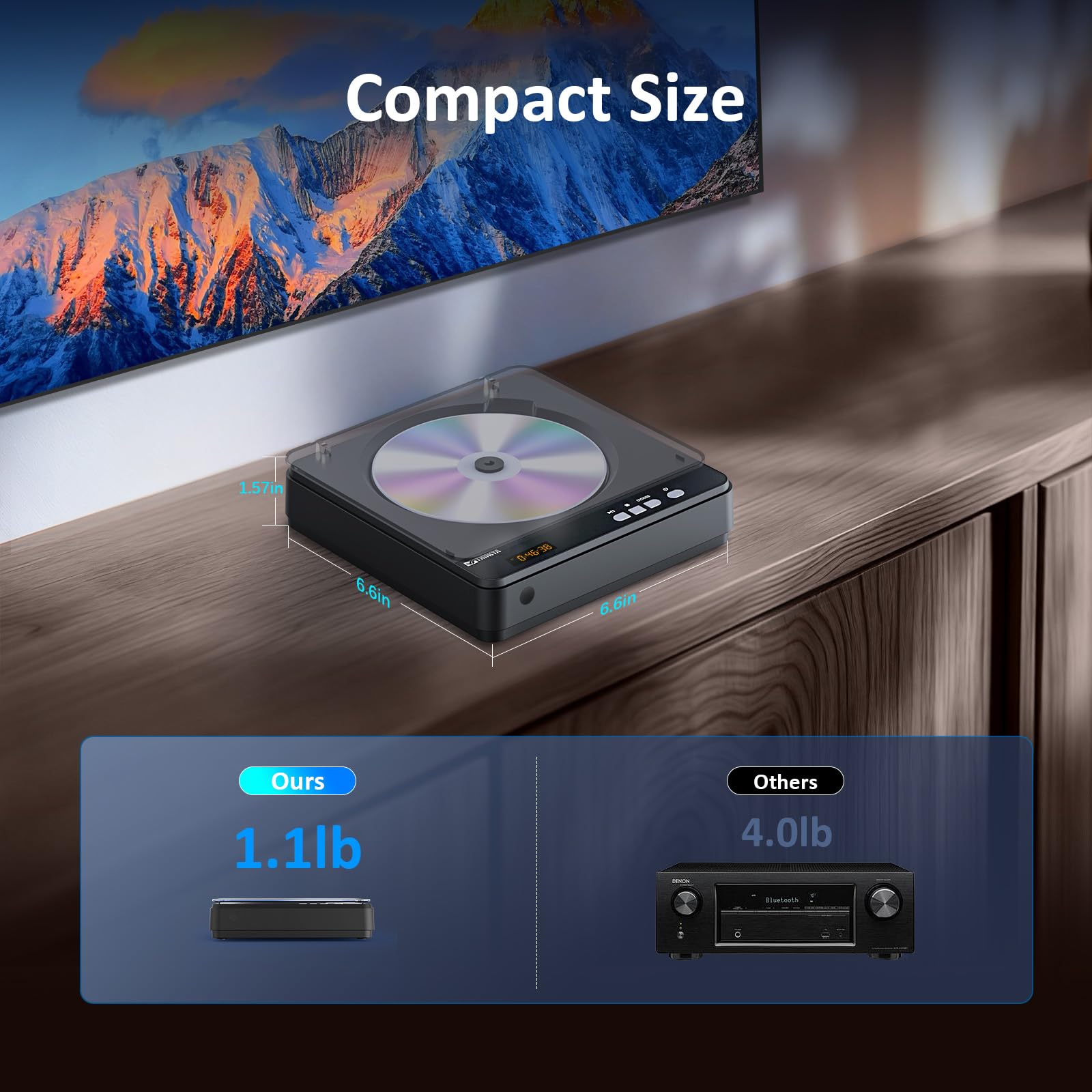 Reproductor de DVD portátil, reproductor de DVD True HD 1080P para Smart TV con cable HDMI (negro)