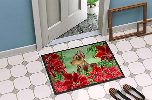 Miniatura 4 de Caroline's Treasures CK1357MAT Doberman Pinscher Poinsettas - Felpudo para puerta delantera, 18 x 27 pulgadas, para interiores y exteriores, para