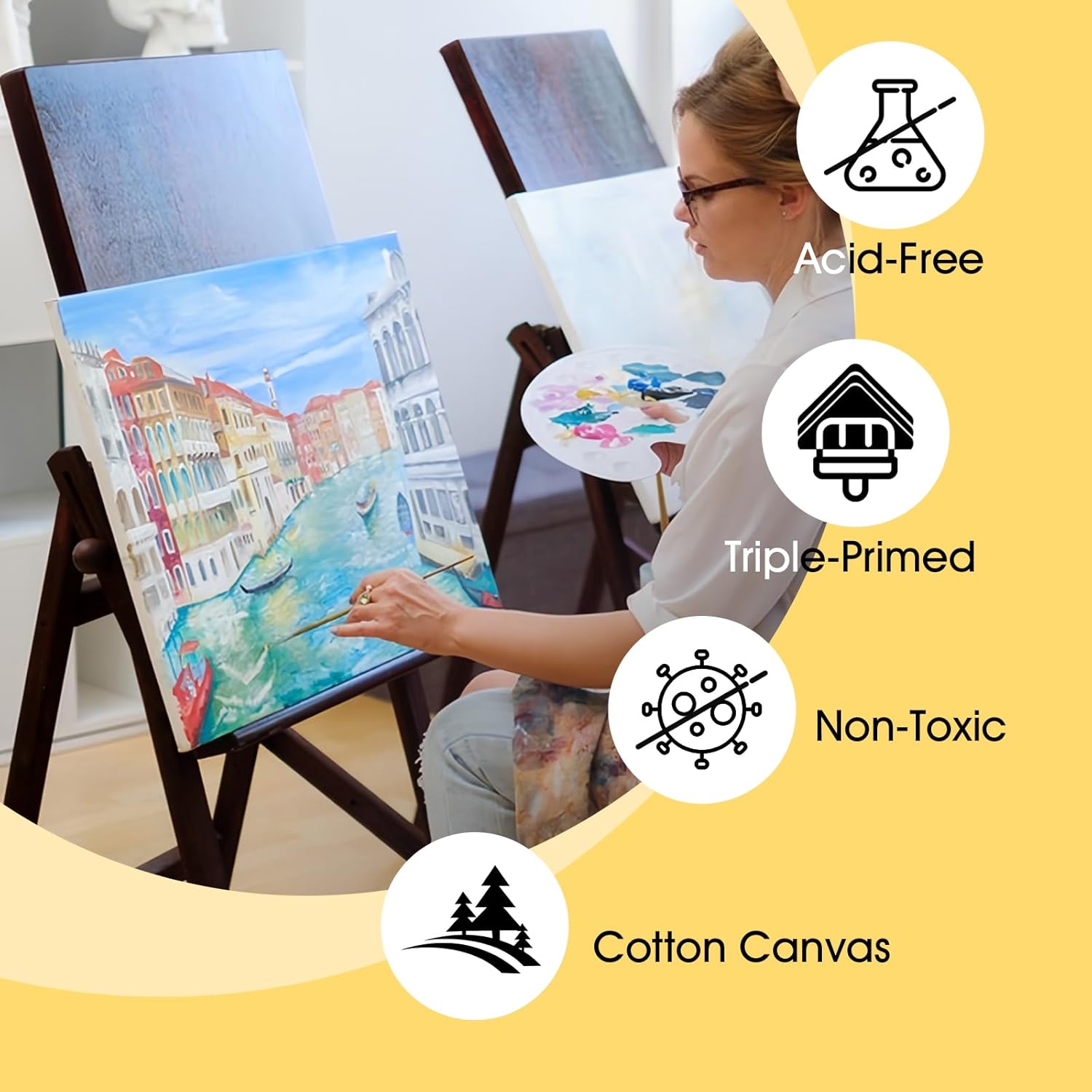 ESRICH Stretched Canvas for Painting 12 x 12 Inch, 10 Pack Blank Canvas -5/8 Inch Profile Primed Cotton White Canvases for Painting for Oil & Acrylic Paint, Art Canvases for Painting for Adult & Kids. - Image 4