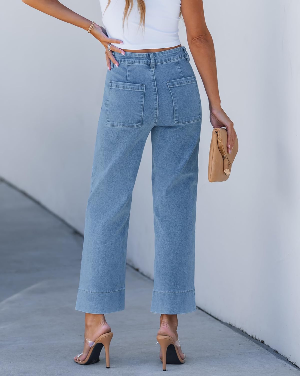 GRAPENT Wide Leg Jeans for Women Trendy High Waisted Straight Leg Cropped Stretchy Denim Pants with Retro Patch Pockets - Image 3
