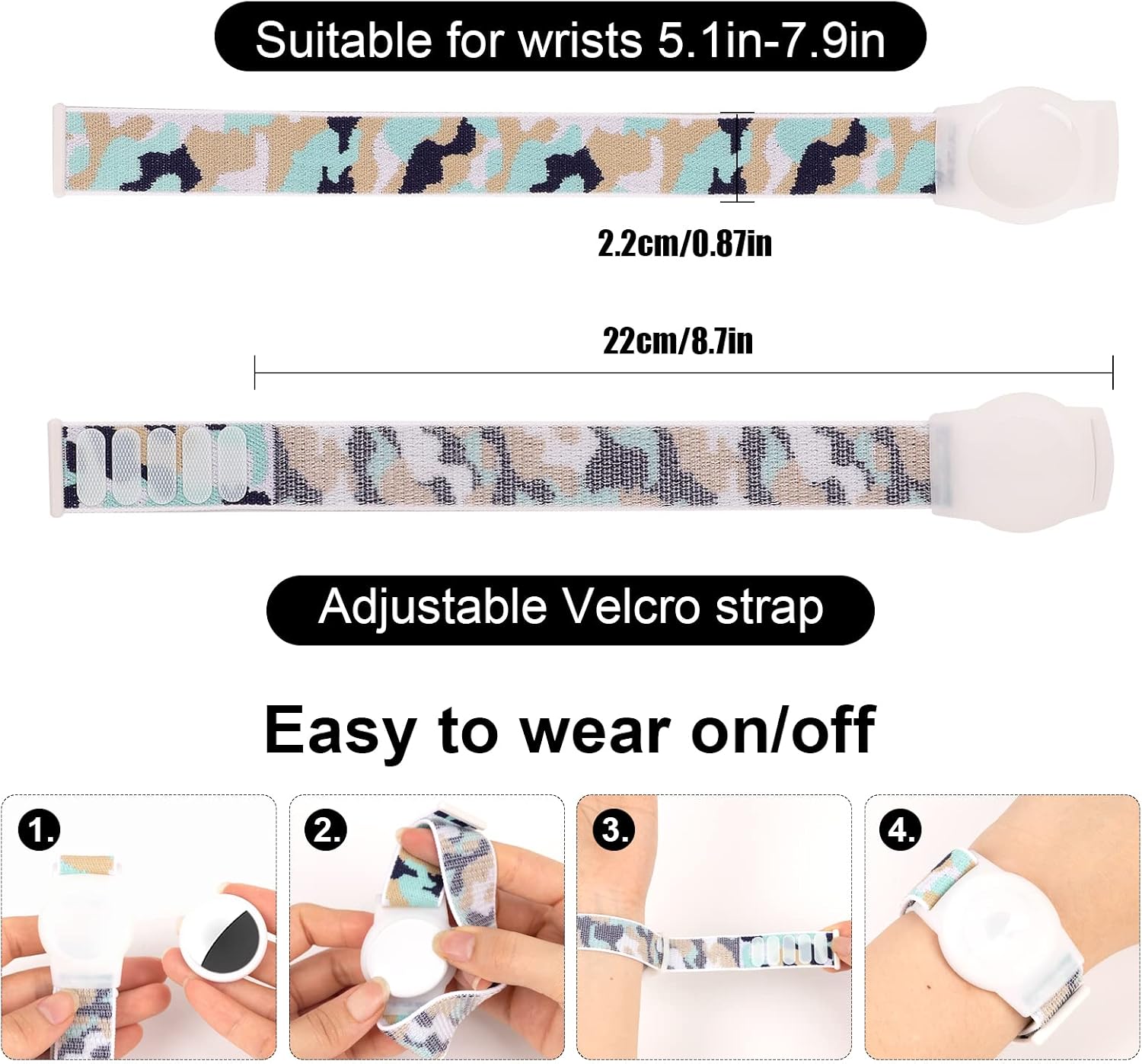 Compatible with Apple AirTag Bracelet for Kids, Camo Nylon Air Tag Wristband, Protective Case for Airtag GPS Tracker Holder, Adjustable Anti Lost Watch Band for Toddler Child Elder (Cyan) image 2