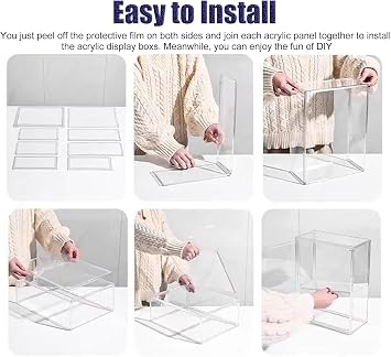 Display Case 1/2/ 3-Layer Cube Acrylic Display Case, Tall Display Cabinet with Adjustable Shelves, Stackable Large Storage Box for Crafts/Collectibles(2-Layer)