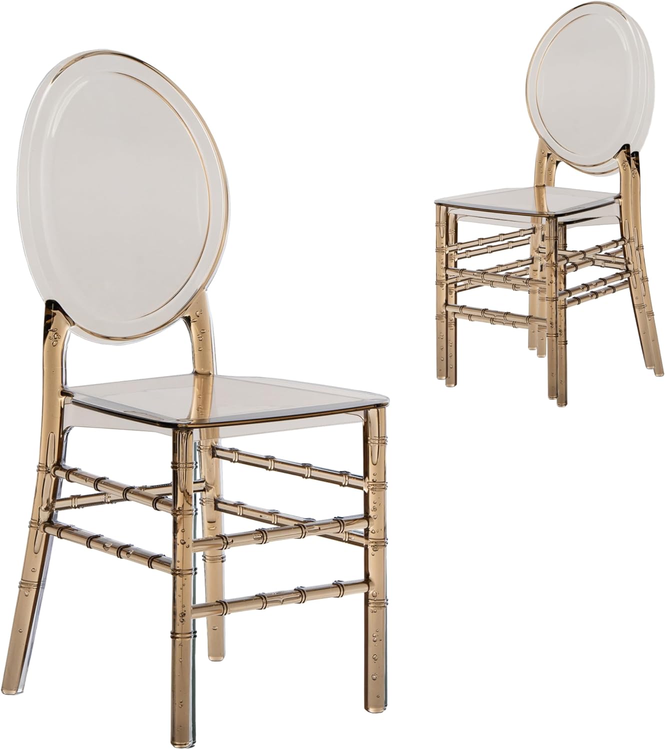 Chiavari Style Ghost Chair, Set of 2 Stackable Acrylic Chairs, Elegant Design Perfect for Weddings, Parties, Events, Extra Dining Seating, Modern Versatile for Indoor/Outdoor Use (Amber)