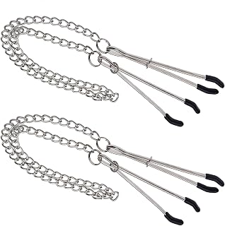 2pcs Nipple Clamps,DFsucces Women Body Nipple Clamps with Chain Breast Stimulation Toy for Women Female Nipple Clamps Adjustable Metal (Siliver)