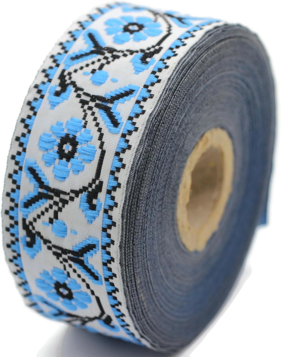 11 Yard Spool 1.37 inches Wide Blue White Flower Ribbon Flower Jacquard Trim Fabric Wide Craft Supplies Vintage Trim 35988