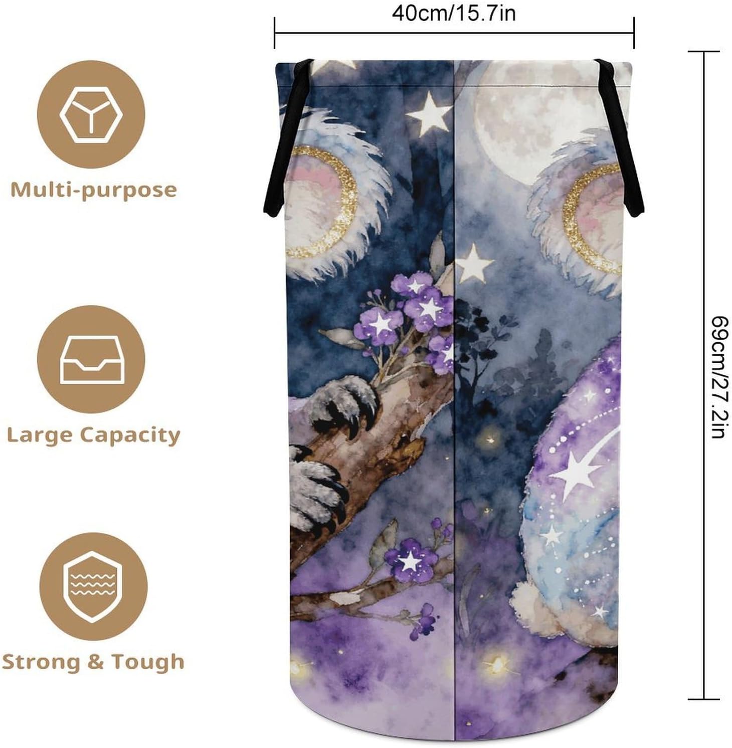 Galaxy Koala Laundry Hamper with Handles Waterproof Collapsible Laundry Basket Large Lightweight Round Dirty Clothes Hamper for Home Dorm Bathroom Decor