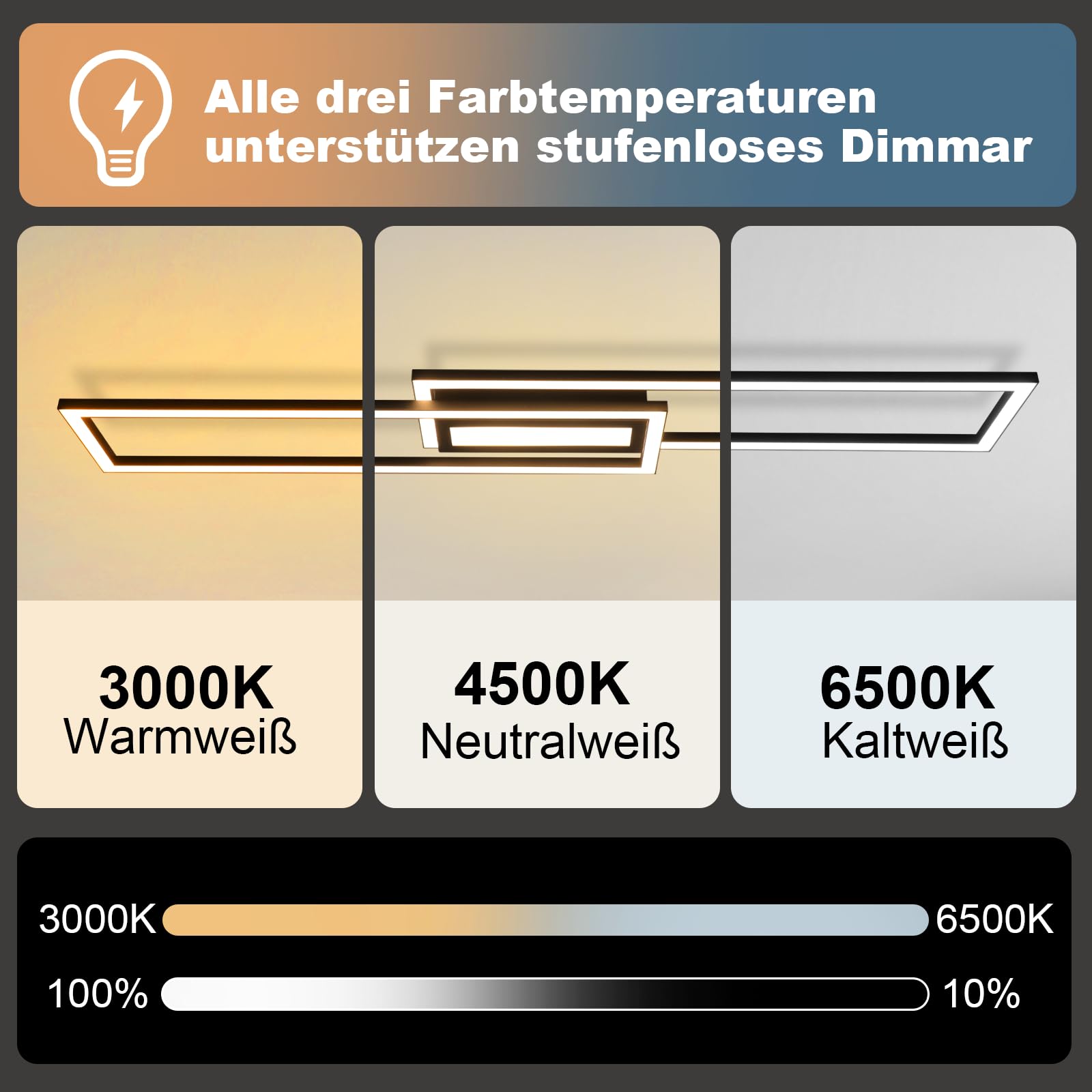 Homefire LED Deckenlampe Wohnzimmer Deckenleuchte 95cm - 50W küchenlampe Modern Wohnzimmerlampe Dimmbar mit Fernbedienung Schwarz Schlafzimmerlampe mit Memory-Funktion für Schlafzimmer Küche
