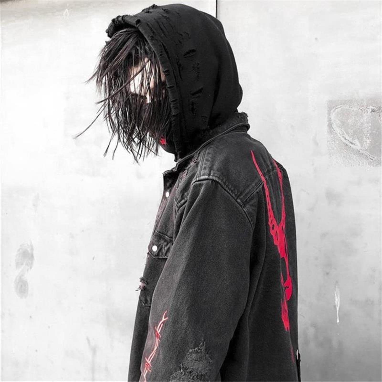 Giacca di Jeans Cappotto Nero Casual Harajuku Streetwear Cappotto di Jeans Vintage Ricamo Gotico Demon Hunter Skull Giacca da Uomo Rock Punk