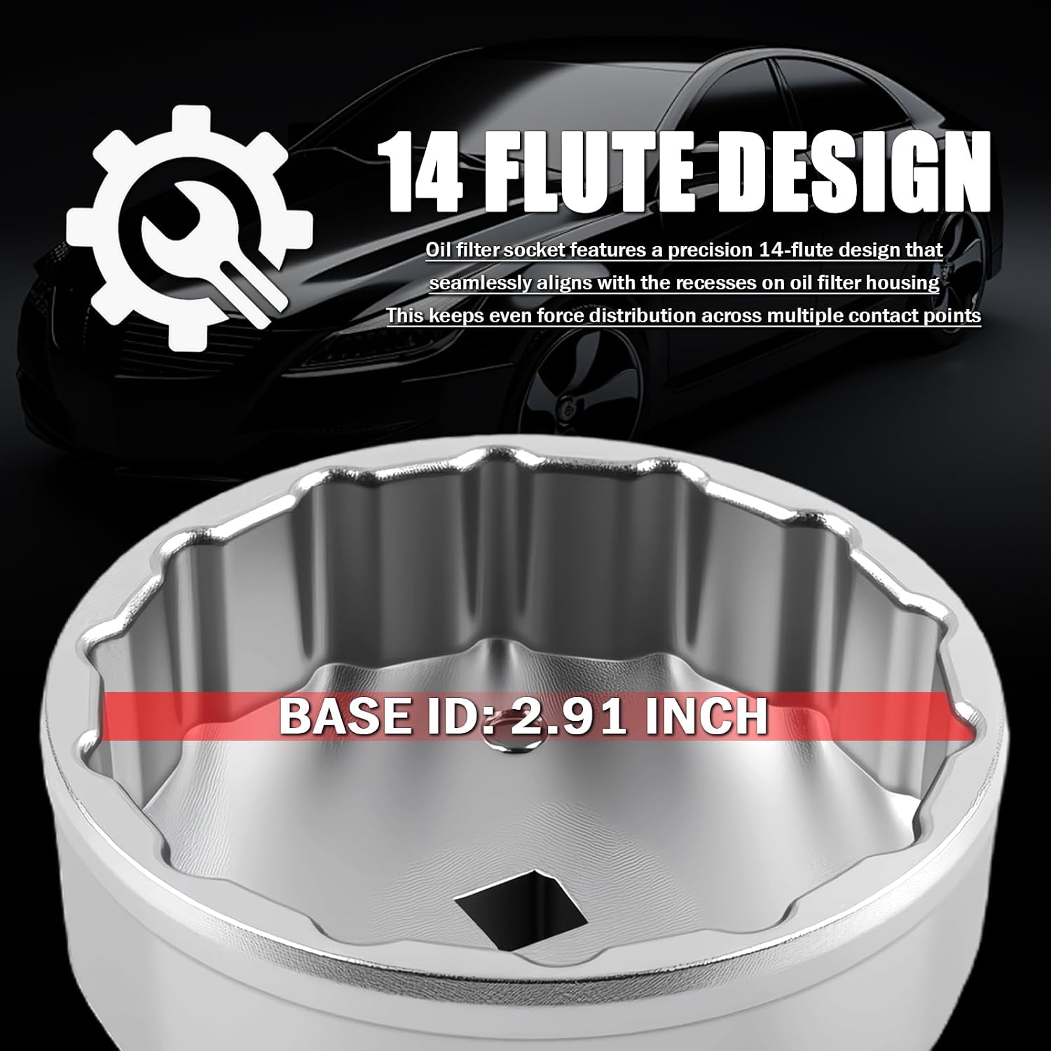 74mm 14 Flute Oil Filter Wrench Driven by 3/8" Tool,Anti-Slip Oil Filter Removal Tool Compatible with VW Audi Mazda,Oils Filters Socket for Quick Dismantle and Installation