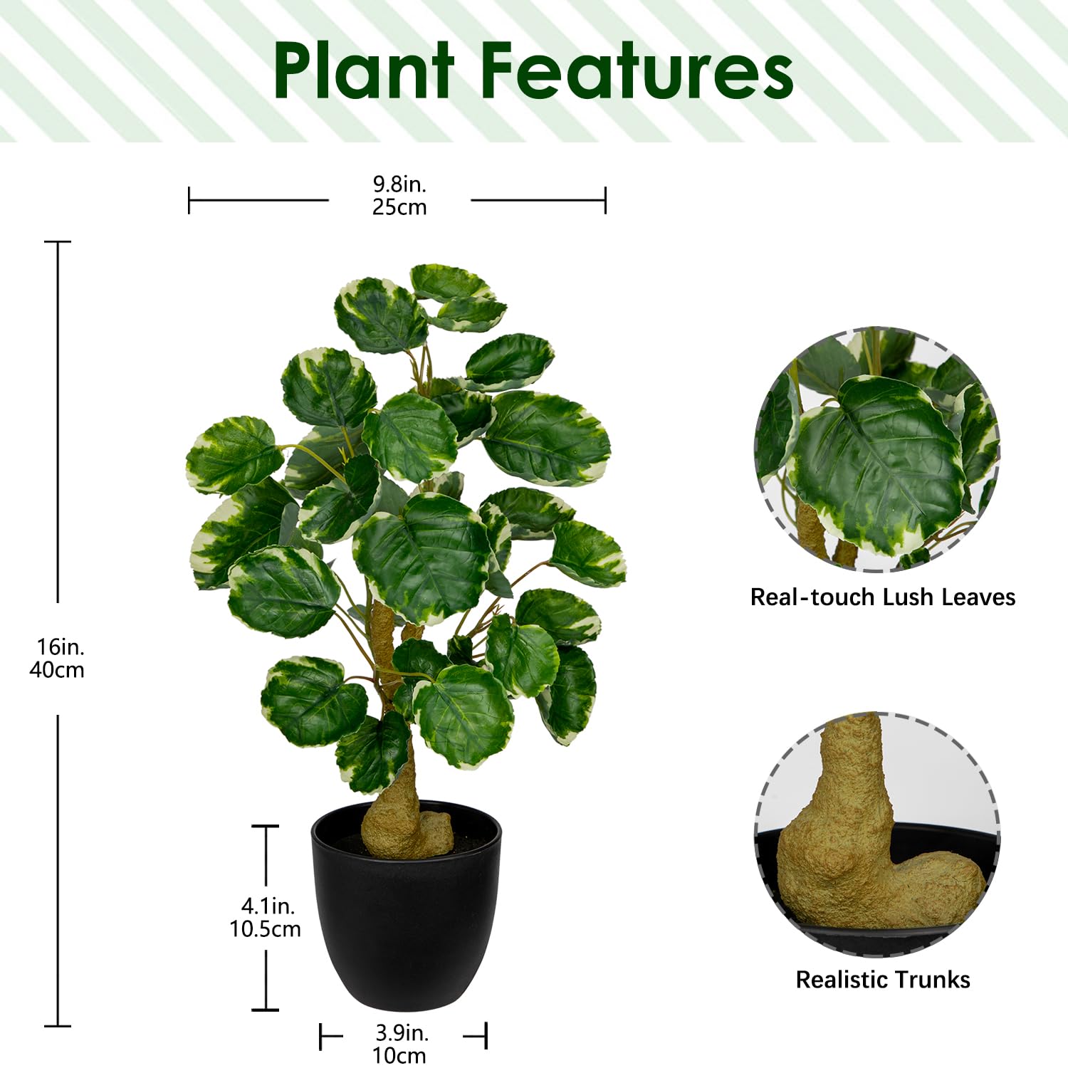 Hollyone 45CM Variegated Artificial Plant Fake Money Tree Indoor - Image 2