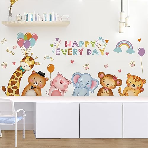 Miniatura 2 de SuperDuo Calcomanía de pared de animales, diseño de dibujos animados, papel tapiz autoadhesivo para decorar sala de estar, TV, sofá, fondo,