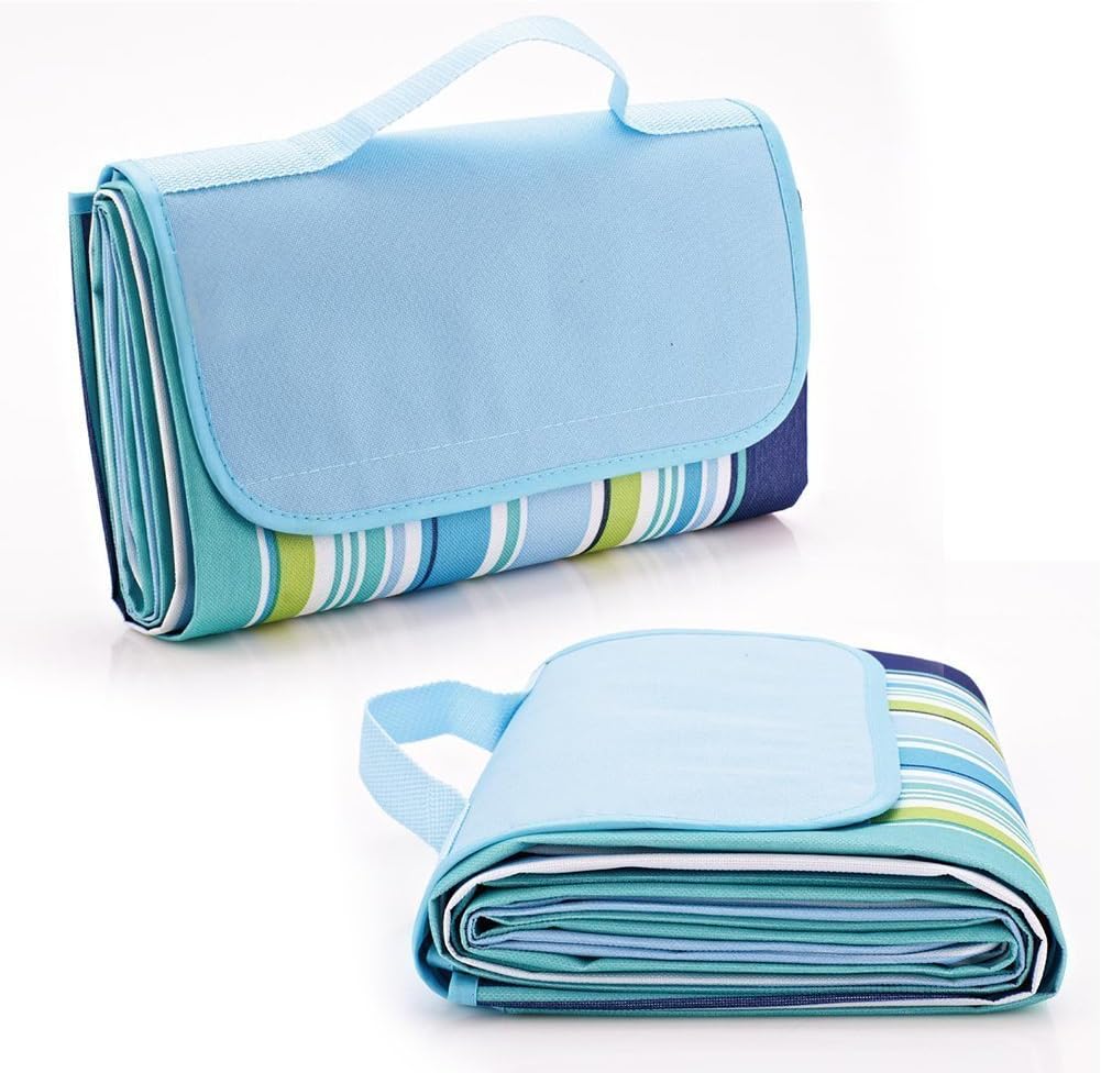 145 x 180 cm Roll Up Waterproof Picnic Mat/Beach Blanket/Camping Blanket/Travel Blanket with Carry Handle (Blue)