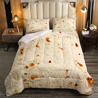 Feelyou Burritos Tortilla Bedding Set for Adult Kids Soft Giant Funny Realistic Food Comforter Set Set Novelty Soft Flannel Taco Comforter King Size Quilted Boys