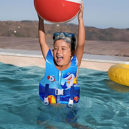 Miniatura 6 de REALIKE Chaleco de natación para niños pequeños, correa de seguridad ajustable, ayuda para nadar para niños pequeños, traje de baño flotante,