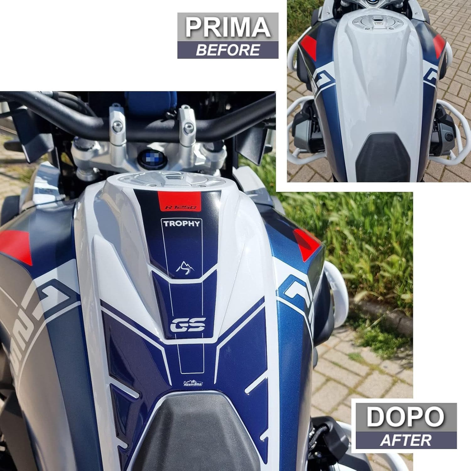 Motorcycle 3D Stickers Compatible with BMW R 1250 GS Trophy 2021-2024. Tank Protector Protections from Impact and Scratches. Resin Stickers - Made in Italy