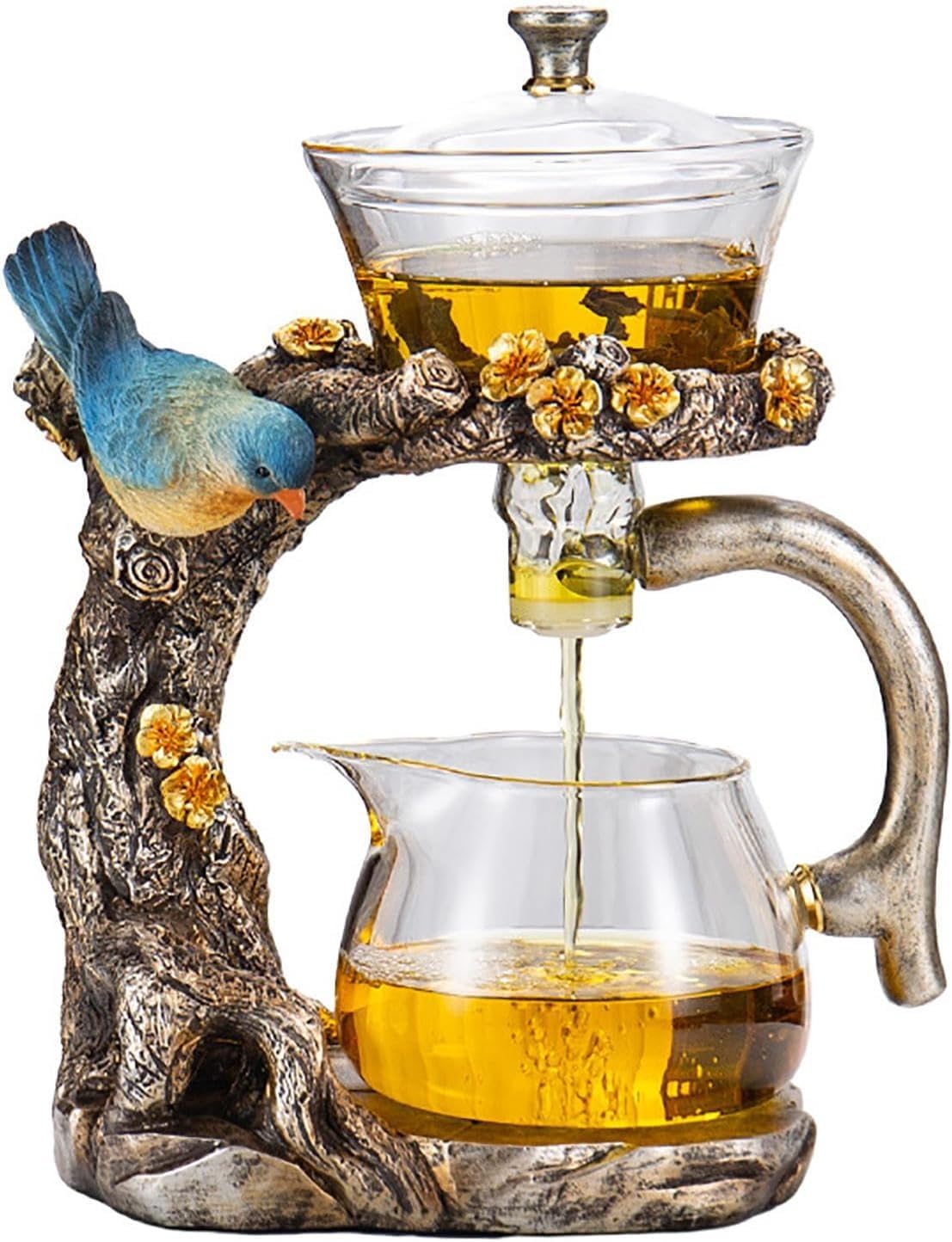 Juego de tetera magnética de cristal con infusor – Juego de té semiautomático de Kung Fu – Capacidad de 400 ml – Oro