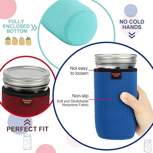 Miniatura 3 de Desing Wish Funda de neopreno para tarro Mason de boca ancha de 24 onzas, antideslizante, acogedora, aislada, fundas protectoras de 3.0 x 5.5