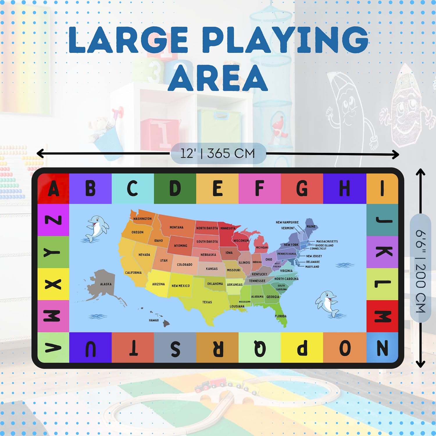 Genki - Classroom Rug for Kids - Education Classroom Carpet for Children - Colorful Seating Area - Large Elementary Classroom Rugs - Kids Seating for School Playroom | 6'6"x12' 11'11" x 6'7" (Rectangular)