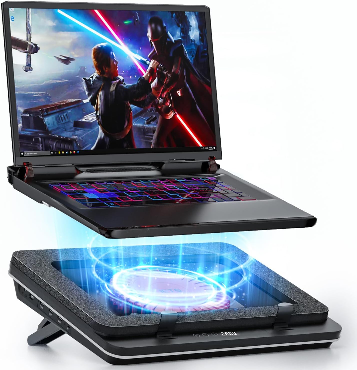 IETS GT600 Laptop Cooling Pad Equipped With Gigantic Turbo-Fan(5.5inch Diameter),Sealed Foam for Rapid Cooling Gaming Laptop,14.1-19.3 inch Laptop Cooler With 3-Port USB Hub,Dust Filter (GT600V1)