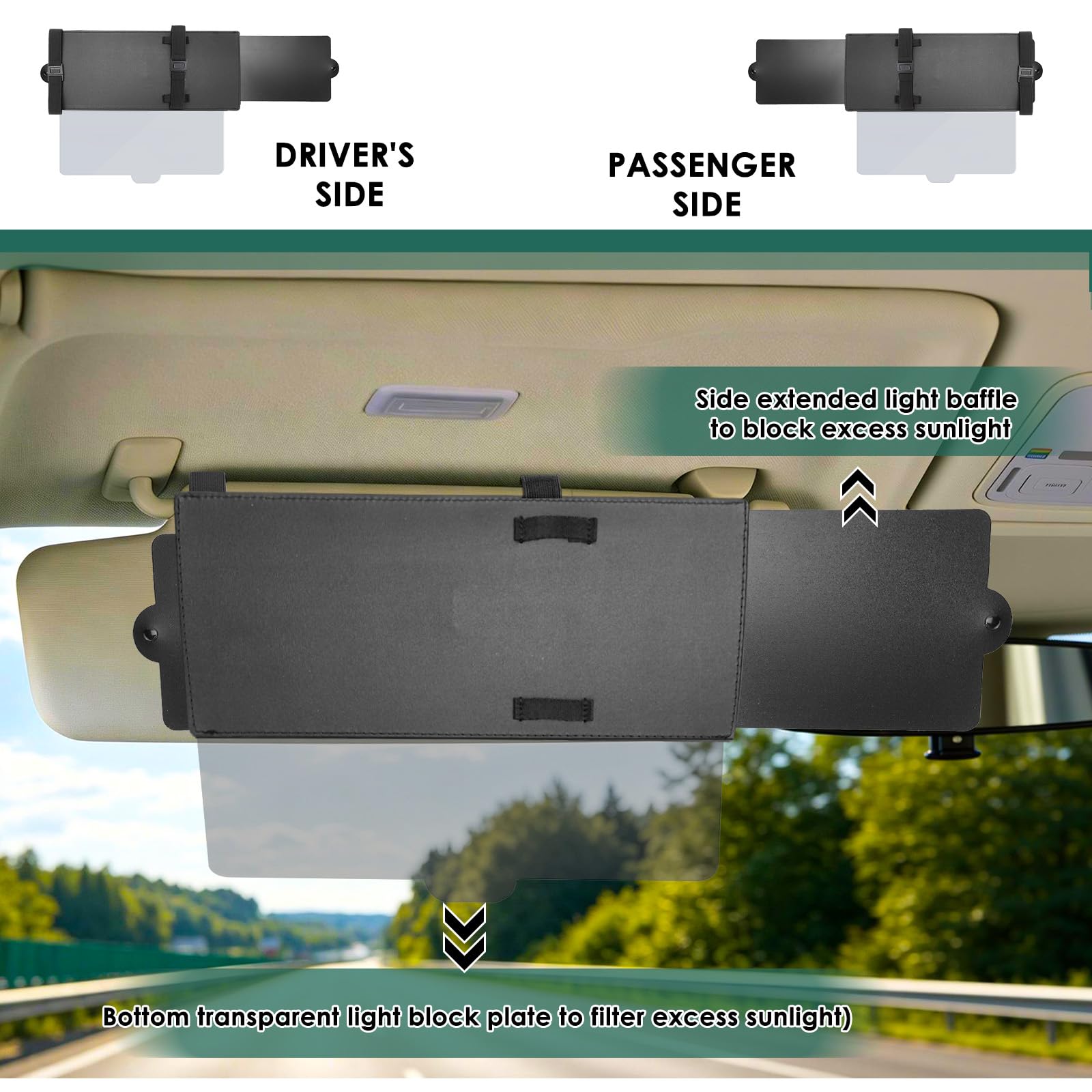KOUHA Estensore Parasole Auto Aletta Parasole Universale con Protezione dai Raggi UV Antiriflesso Estensore Alette Parasole Auto per Driver o Sedile Anteriore Passeggero