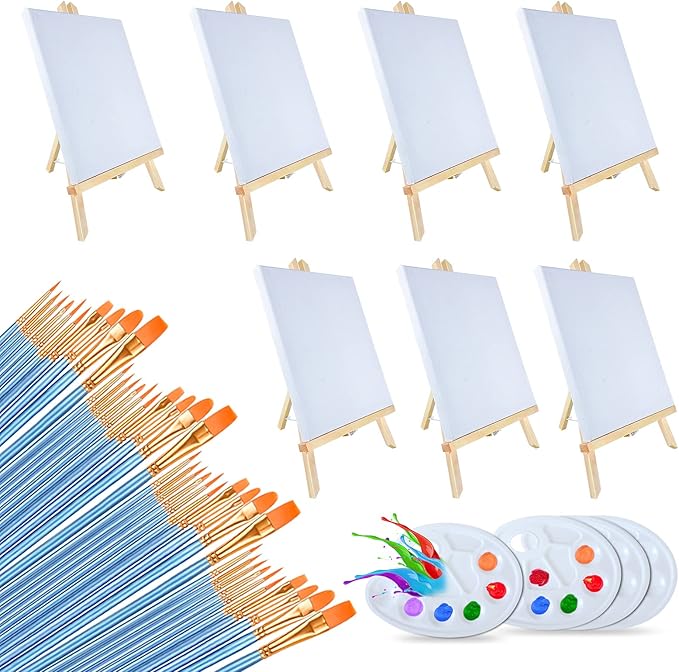 7 Canvas and Easel Set with Paint Supplies